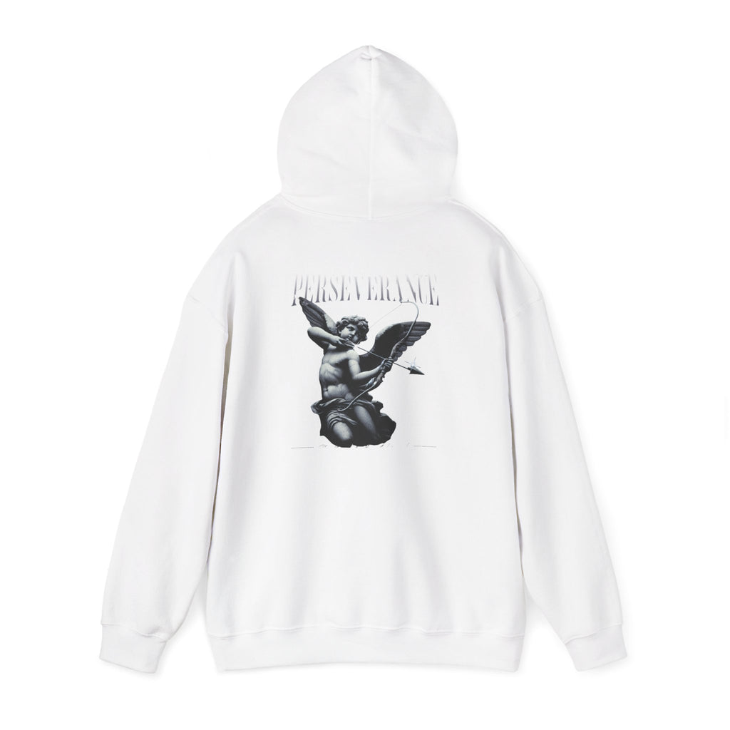 Terra Firma Graphic Hoodie — Angel Statue Back Print, 'Not ONA Its Essa' Chest Text Printify